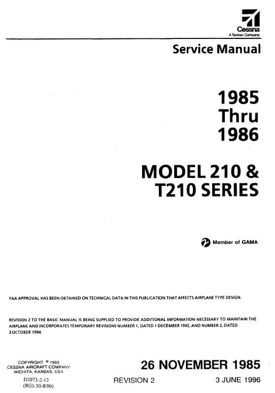 Cessna 1985 thru 1986 Model 210 & T210 Series Service Manual