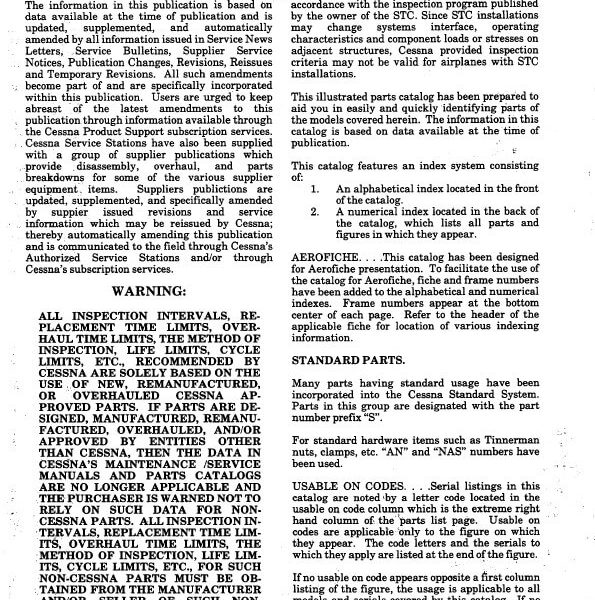 Cessna Model 172 Series 1996 Illustrated Parts Catalog