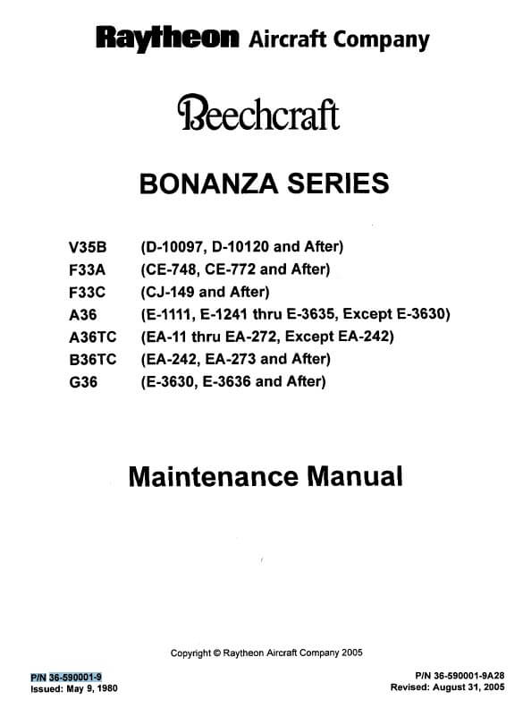Beechcraft Bonanza Series Maintenance Manual, PN 36-590001-9