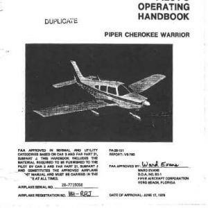 Piper Cherokee Warrior Pilot’s Operating Handbook P A #761 623