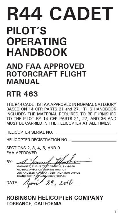 Robinson R44 Cadet Pilot’s Operating Handbook