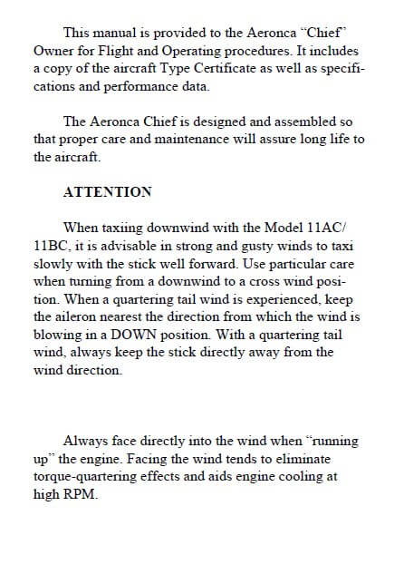 Aeronca 11 Series Chiefs Pilot’s Operating Manual 11AC, S11AC, 11BC & S11BC.3