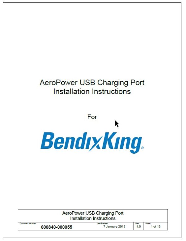 Bendix King AeroPower USB Installation Instructions Manual