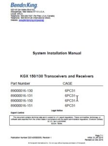 BendixKing KGX 150130 Transceivers and Receivers System Installation Manual