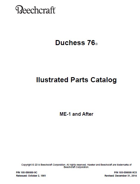 Beechcraft Duchess 76 Illustrated Parts Catalog, PN 105-590000-9C